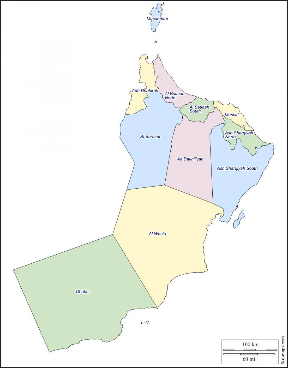 mapa de Oman governorates